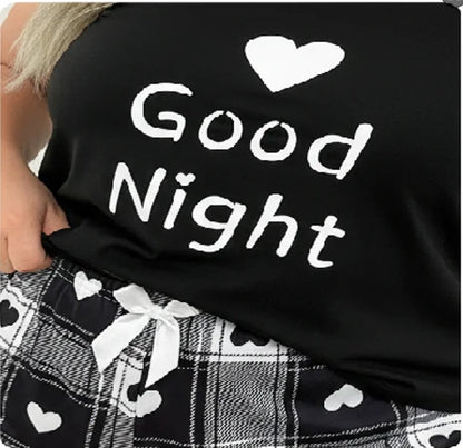 Plus Size Bowknot & Heart Print Pajama Set – Camisole & Shorts