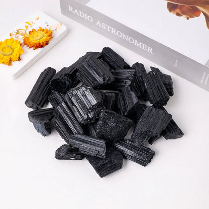 Black Tourmaline Stones – Raw Mineral Specimens (100g Bag)