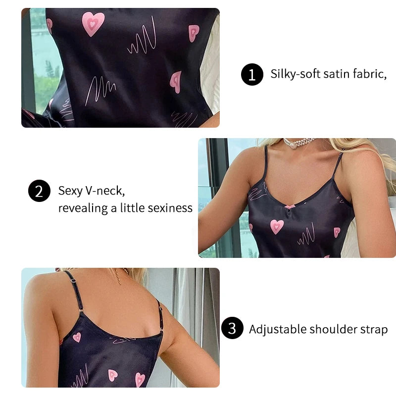 Women’s Silk Satin Pajama Set – V-Neck Cami & Pants