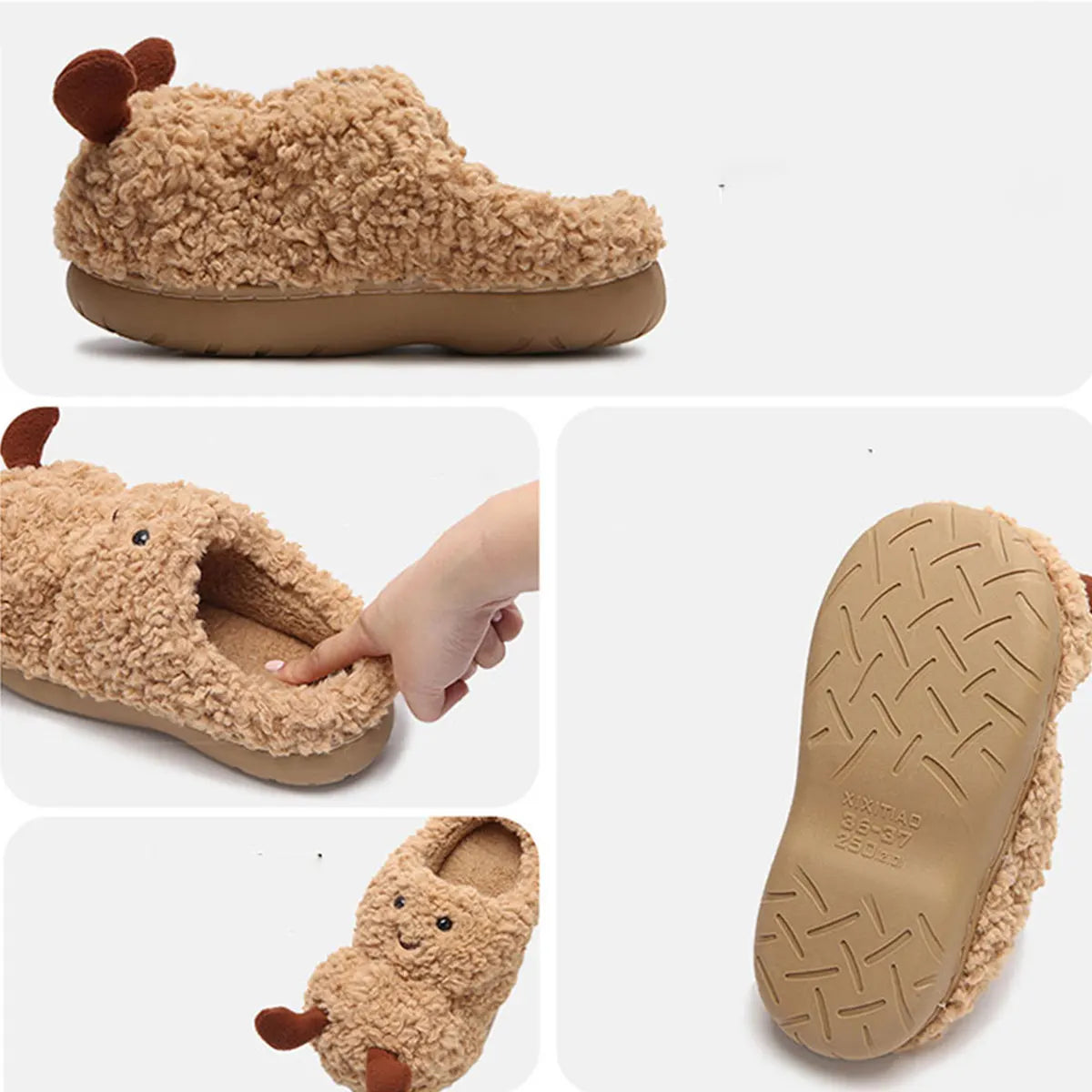 Peanut-Shaped Plush Cotton Slippers – Women’s Indoor Winter