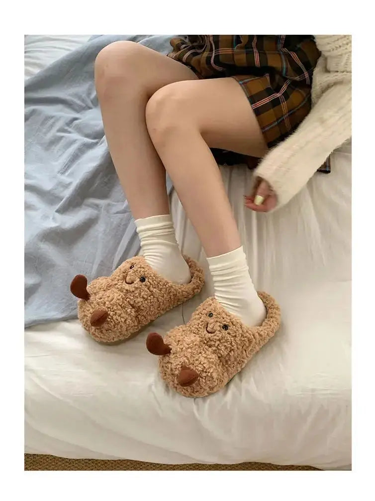 Peanut-Shaped Plush Cotton Slippers – Women’s Indoor Winter