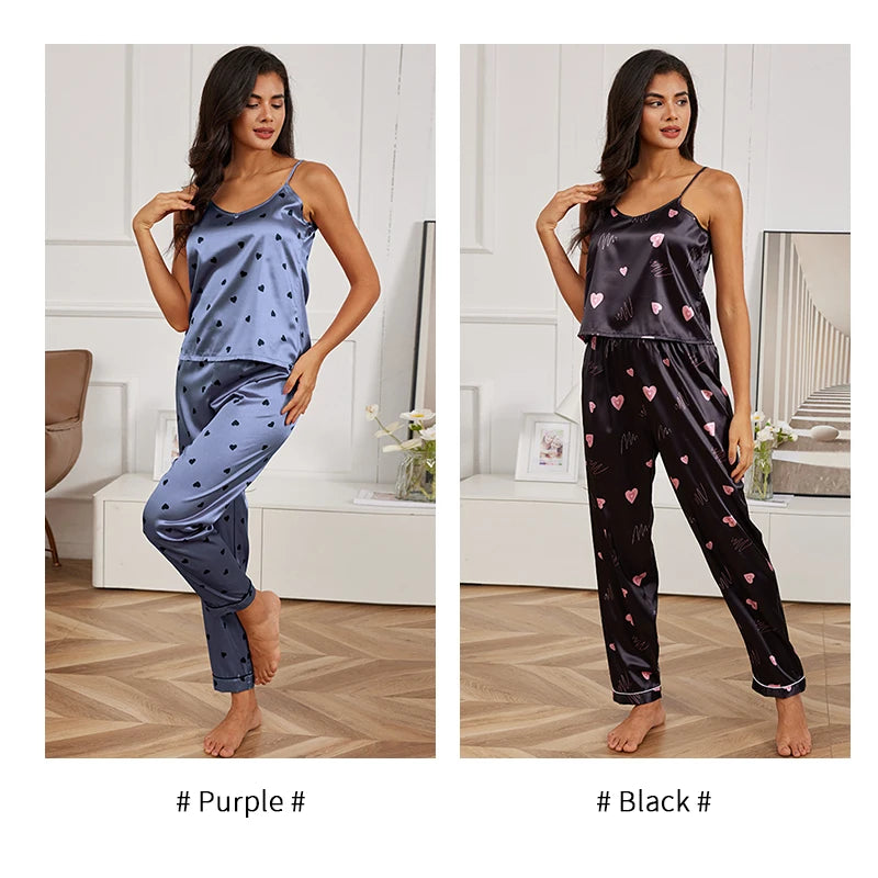 Women’s Silk Satin Pajama Set – V-Neck Cami & Pants