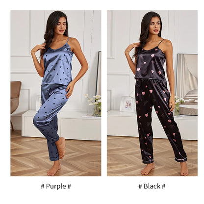 Women’s Silk Satin Pajama Set – V-Neck Cami & Pants